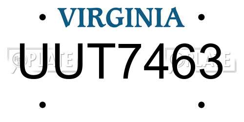 UUT7463 Virginia License Plate