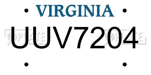 UUV7204 Virginia License Plate