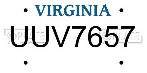 UUV7657 Virginia License Plate