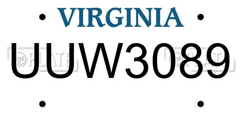 UUW3089 Virginia License Plate