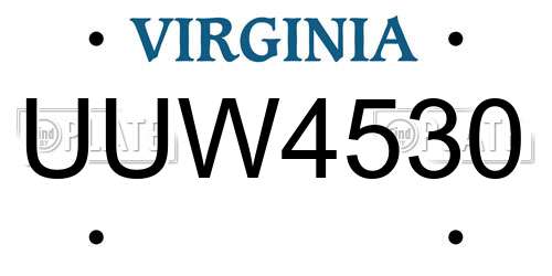 UUW4530 Virginia License Plate