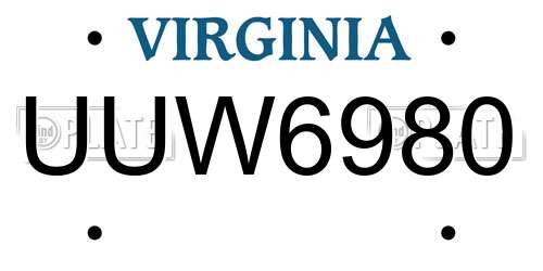 UUW6980 Virginia License Plate
