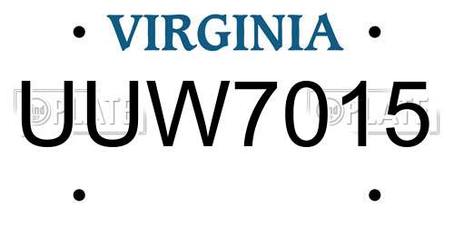 UUW7015 Virginia License Plate