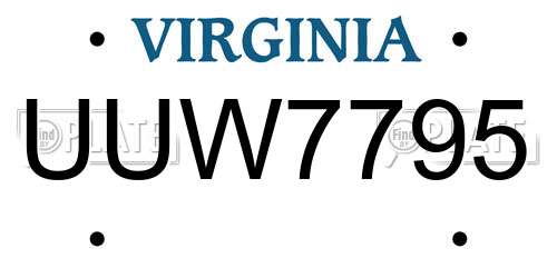UUW7795 Virginia License Plate