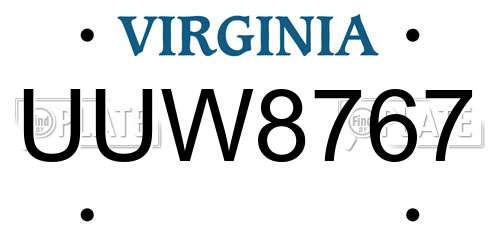 UUW8767 Virginia License Plate