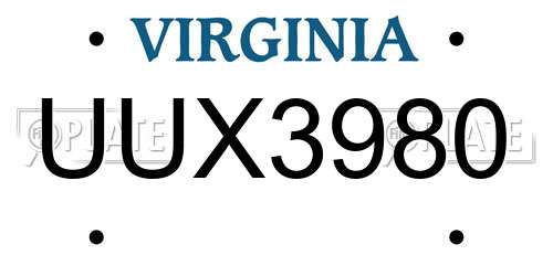 UUX3980 Virginia License Plate
