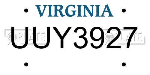 UUY3927 Virginia License Plate