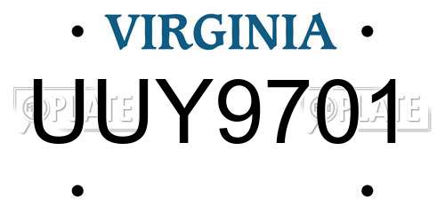 UUY9701 Virginia License Plate
