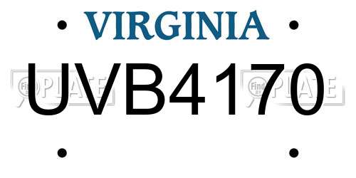 UVB4170 Virginia License Plate