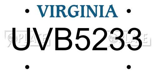 UVB5233 Virginia License Plate