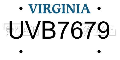 UVB7679 Virginia License Plate