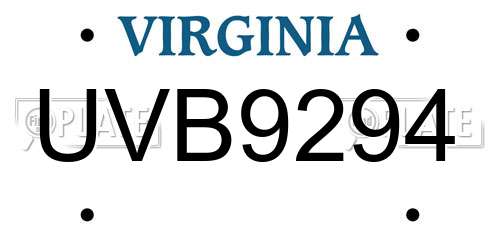 UVB9294 Virginia License Plate