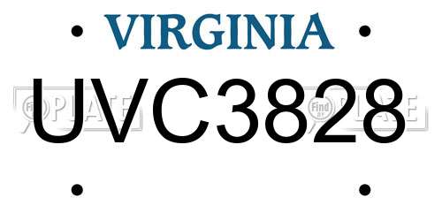 UVC3828 Virginia License Plate
