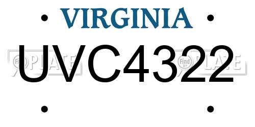 UVC4322 Virginia License Plate