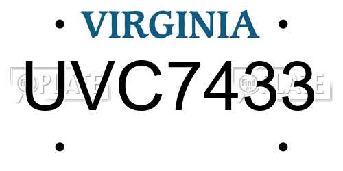 UVC7433 Virginia License Plate