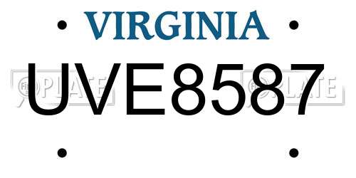 UVE8587 Virginia License Plate