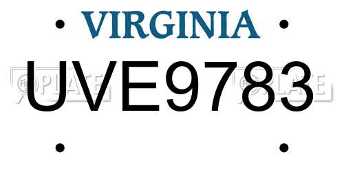 UVE9783 Virginia License Plate