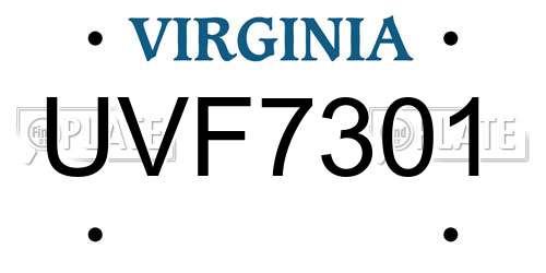 UVF7301 Virginia License Plate