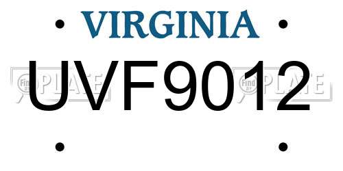 UVF9012 Virginia License Plate