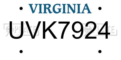 UVK7924 Virginia License Plate