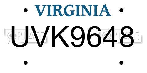 UVK9648 Virginia License Plate