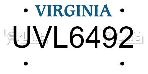 UVL6492 Virginia License Plate