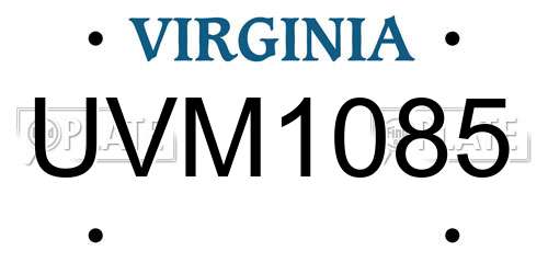 UVM1085 Virginia License Plate