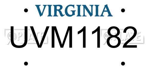 UVM1182 Virginia License Plate