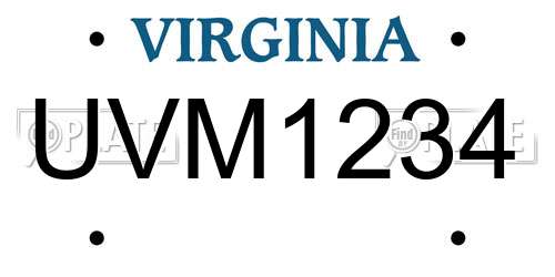 UVM1234 Virginia License Plate