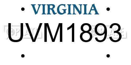 UVM1893 Virginia License Plate