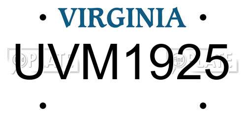 UVM1925 Virginia License Plate
