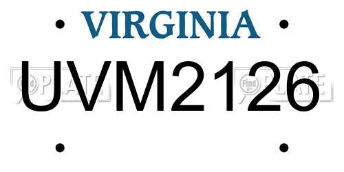 UVM2126 Virginia License Plate