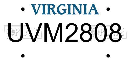 UVM2808 Virginia License Plate