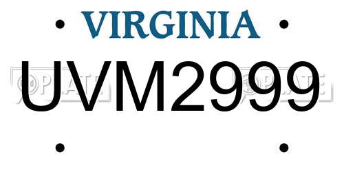 UVM2999 Virginia License Plate