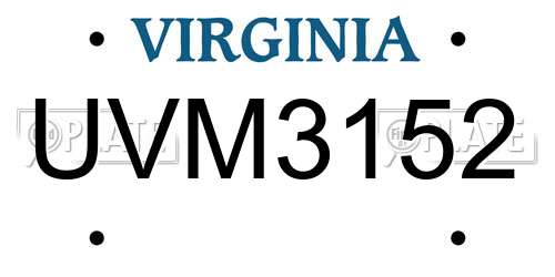UVM3152 Virginia License Plate