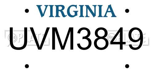 UVM3849 Virginia License Plate