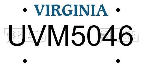 UVM5046 Virginia License Plate