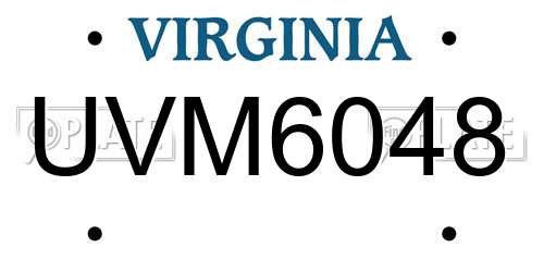 UVM6048 Virginia License Plate