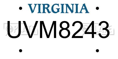 UVM8243 Virginia License Plate
