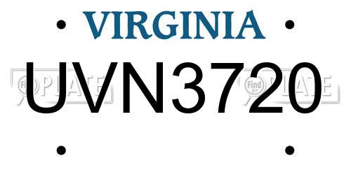 UVN3720 Virginia License Plate