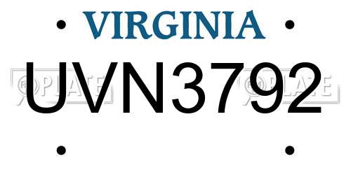 UVN3792 Virginia License Plate