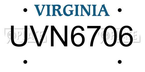 UVN6706 Virginia License Plate