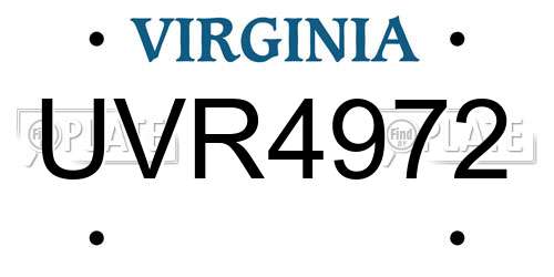 UVR4972 Virginia License Plate