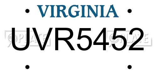 UVR5452 Virginia License Plate