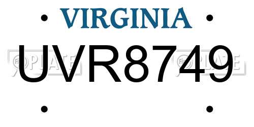 UVR8749 Virginia License Plate