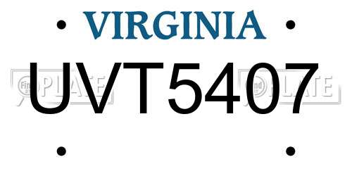 UVT5407 Virginia License Plate