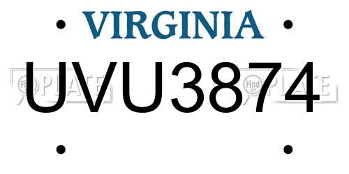 UVU3874 Virginia License Plate