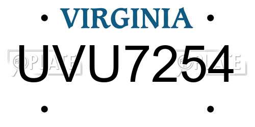 UVU7254 Virginia License Plate