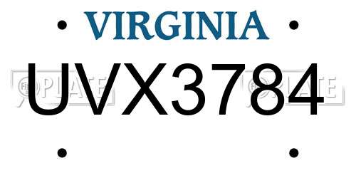 UVX3784 Virginia License Plate