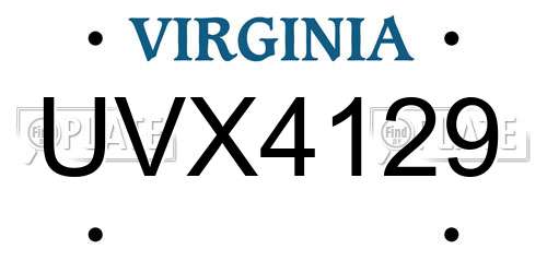 UVX4129 Virginia License Plate